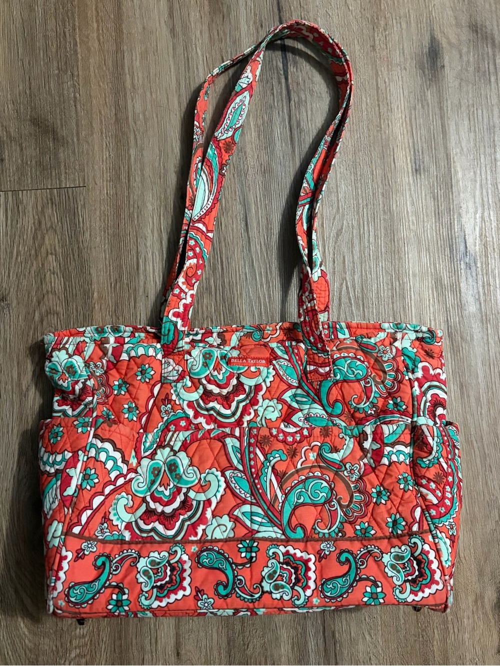 Bella Taylor - Coral and Turquoise Paisley Quilted Tote